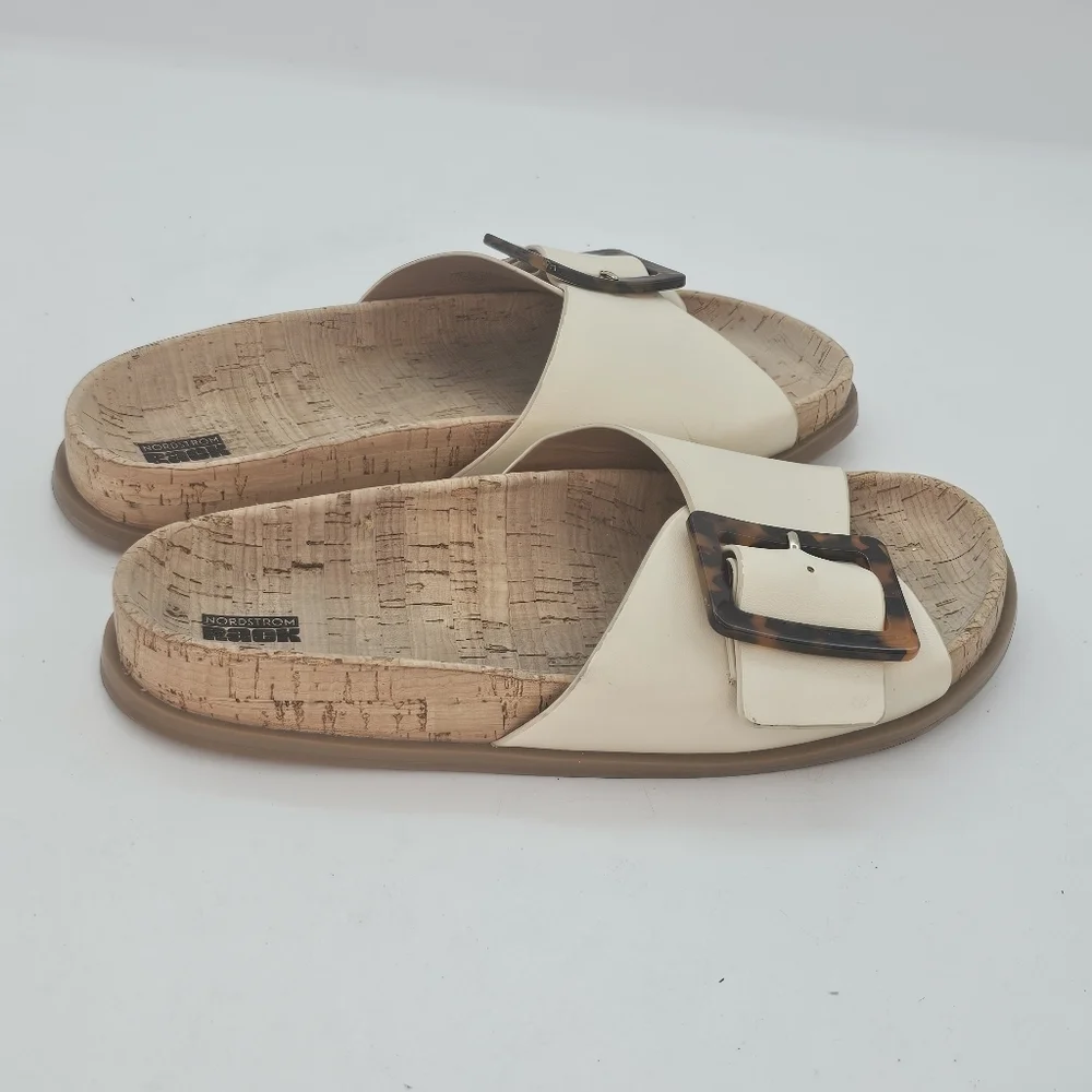 Nordstrom Evelina Buckle Slide Sandal Ivory Vanilla Women’s Size 8 Preowned